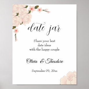 Elegant Rosa Blommigt Blommar Bröllop Datum Burk Poster