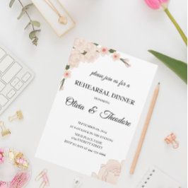 Elegant Rosa Blommigt Blommar Rehearsal Middag Inbjudningar