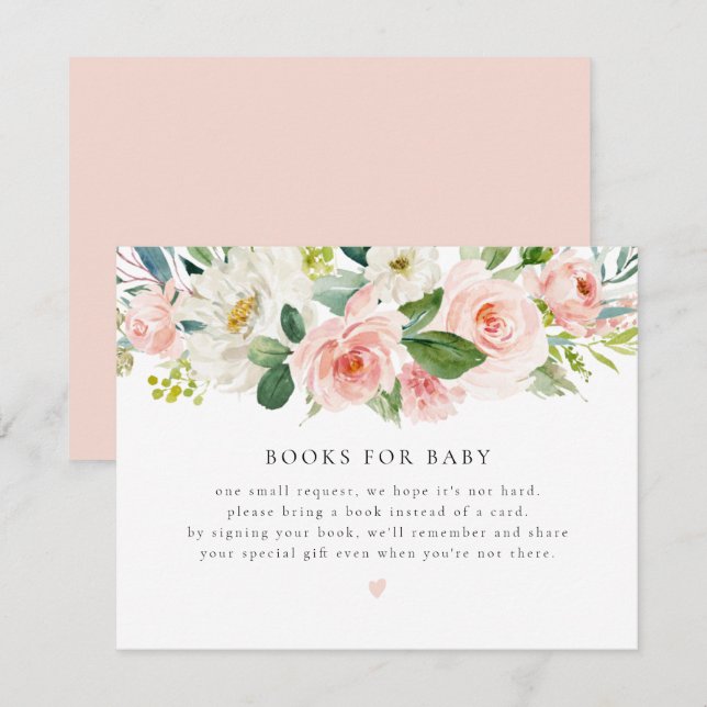 Elegant  Rosa Blommigt Bokar för Baby-kort Inbjudningar (Fram/baksida)
