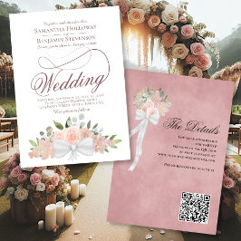 Elegant Rosa Blommigt Bouquet QR-kod Bröllop Inbjudningar