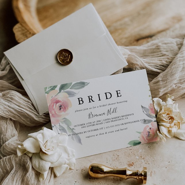 Elegant Rosa  Blommigt Bride Möhippa Inbjudningar (Skapare uppladdad)
