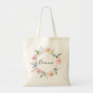 Elegant Rosa Blommigt Bridesmaid Tote Bag Tygkasse