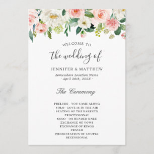 Elegant  Rosa Blommigt Bröllop Ceremony Program