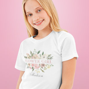 Elegant Rosa Blommigt Bröllop Flower Girl Kids T Shirt