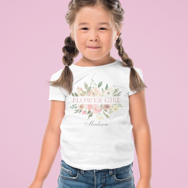 Elegant  Rosa Blommigt Bröllop Flower Girl T Shirt (Skapare uppladdad)