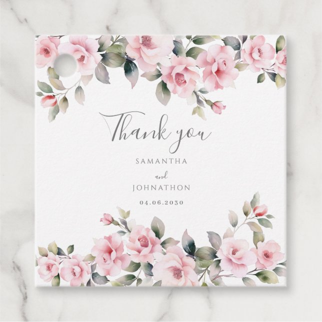 Elegant Rosa Blommigt Bröllop Gåvor Etiketter (Framsida)