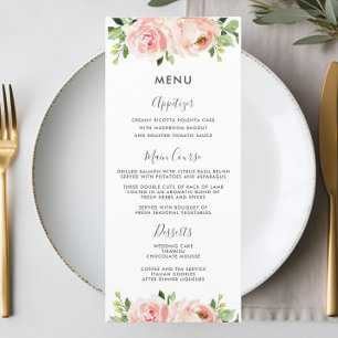 Elegant Rosa Blommigt Bröllop Menu Program