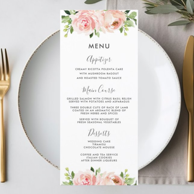 Elegant  Rosa Blommigt Bröllop Menu Program (Skapare uppladdad)