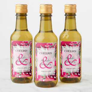 Elegant Rosa Blommigt Bröllop Mini Vinetikett