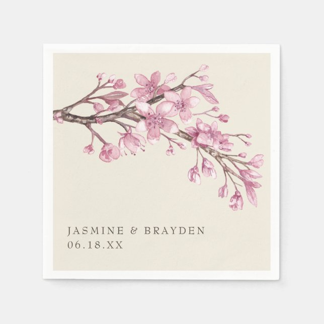 Elegant Rosa Blommigt Bröllop Pappersservett (Framsidan)