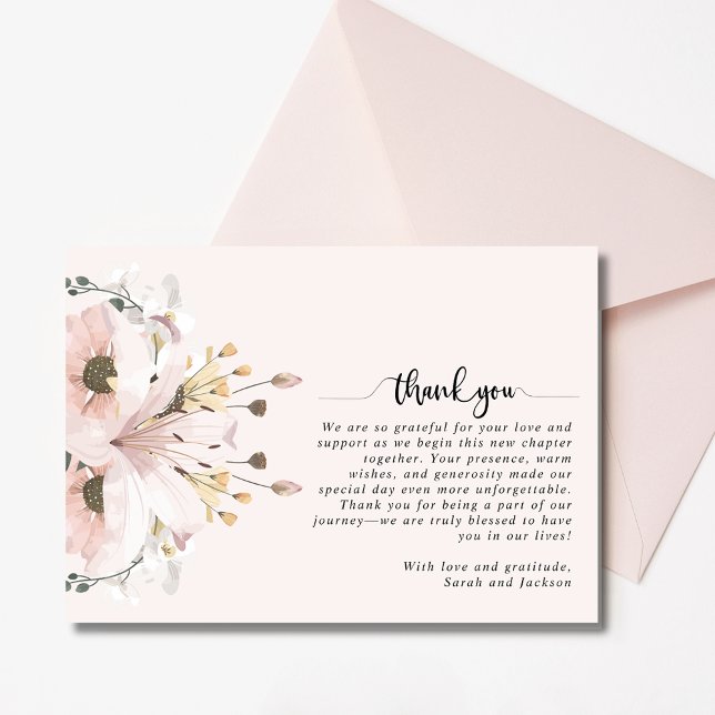 Elegant Rosa Blommigt Bröllop Photo Tack Kort (Elegant Pink Floral Wedding Photo Thank You Card)
