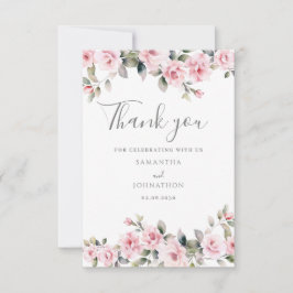 Elegant Rosa Blommigt Bröllop - platta tack-kort Tack Kort