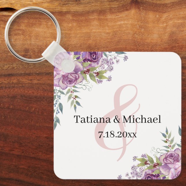 elegant - rosa blommigt bröllopsförmån för  nyckelring (Framsida)