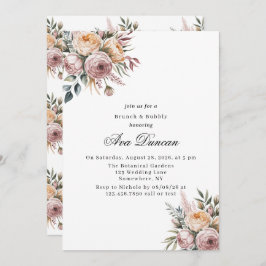 Elegant  Rosa Blommigt Brunch och Bubly Inbjudningar