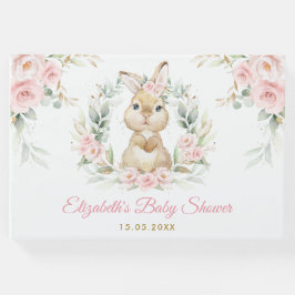 Elegant Rosa Blommigt Bunny Rabbit Girl Baby Showe Gästböcker