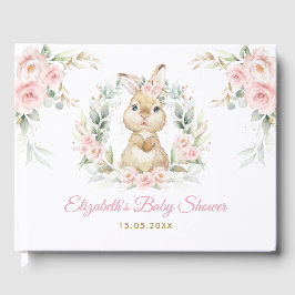 Elegant Rosa Blommigt Bunny Rabbit Girl Baby Showe Gästböcker