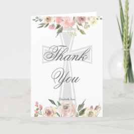 Elegant Rosa Blommigt Christian Confirmation Anpas Tack Kort