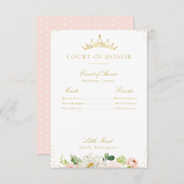 Elegant  rosa blommigt Court of Honduration Card Inbjudningar (Fram/baksida)