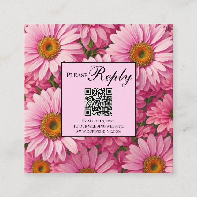 Elegant rosa blommigt daisy solros QR-kod Tilläggskort (Framsida)