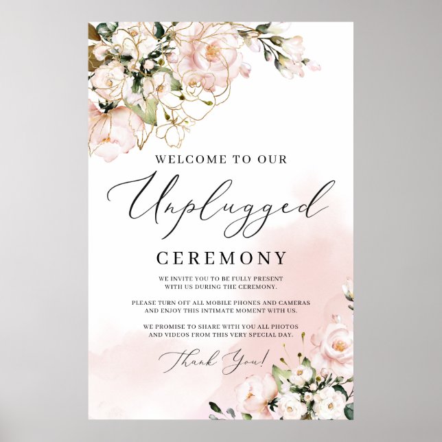 Elegant  rosa blommigt ej ansluten ceremoninetecke poster (Framsidan)