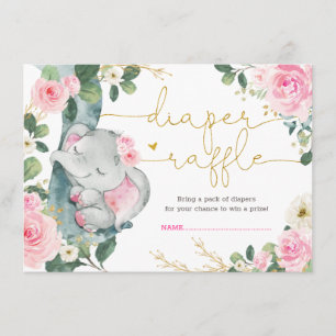 Elegant Rosa Blommigt Elephant Shower Diaper Raffl Tilläggskort