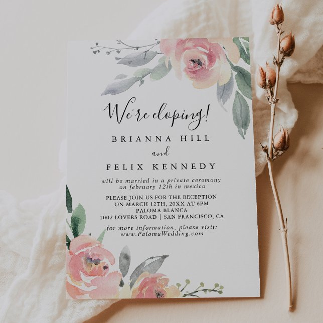 Elegant Rosa  Blommigt Elopement Reception Inbjudningar (Skapare uppladdad)