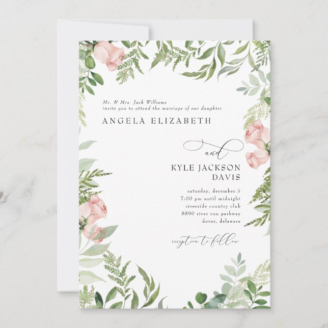 Elegant Rosa/ Blommigt Eucalyptus Bride Parent Inbjudningar (Framsida)