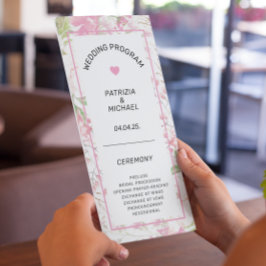 Elegant Rosa Blommigt Flat Bröllopsprogram Program