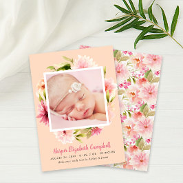 Elegant Rosa Blommigt Flicka Photo Peach Birth Meddelande
