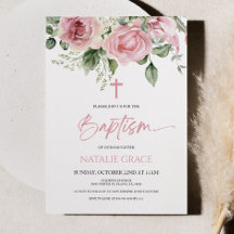 Elegant Rosa Blommigt Flowers Grönt Löv Baptism
