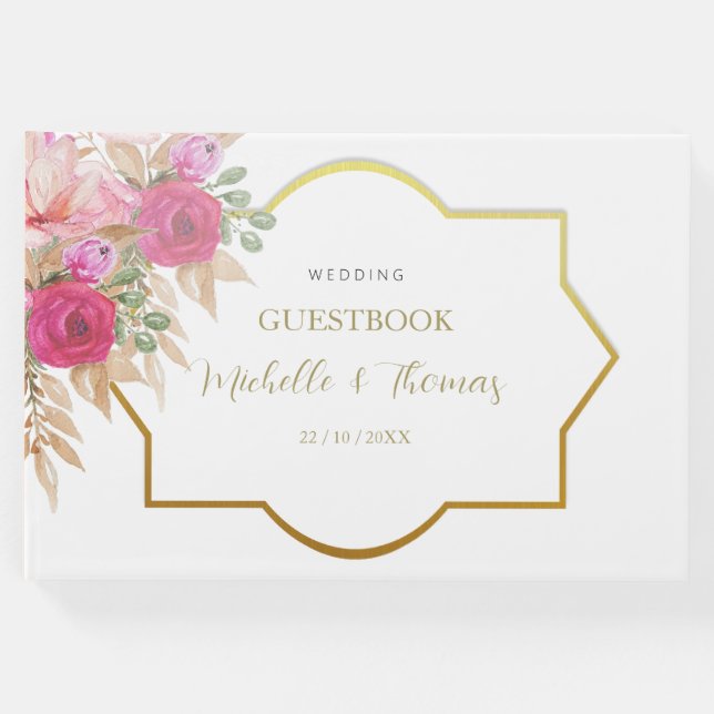 Elegant Rosa Blommigt för vattenfärg Arrangemang Gästböcker (Framsida)