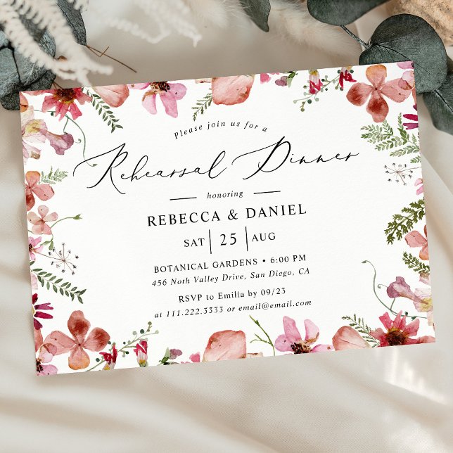 Elegant Rosa Blommigt för vattenfärgsreplik Inbjudningar (Skapare uppladdad)