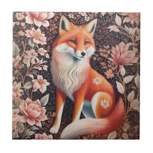 Elegant Rosa Blommigt Fox William Morris Inspired Kakelplatta