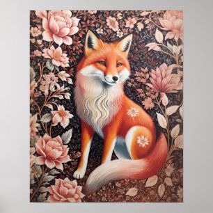 Elegant Rosa Blommigt Fox William Morris Inspired Poster