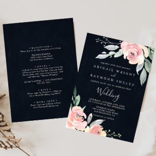 Elegant Rosa Blommigt Front & Back Bröllop Inbjudningar