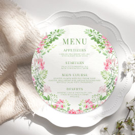 Elegant Rosa Blommigt Garden bröllopsrundans platt Meny