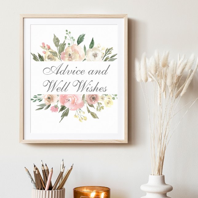 Elegant  Rosa Blommigt  Garden Wedding Advice Poster (Skapare uppladdad)