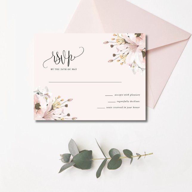 Elegant Rosa Blommigt Garden Wedding Wedding OSA Kort (Elegant Pink Floral Garden Wedding RSVP Card)