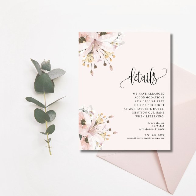Elegant Rosa Blommigt Garden Wedding Wedding Tilläggskort (Elegant Pink Floral Garden Wedding Enclosure Card)