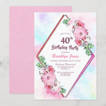Elegant Rosa Blommigt Geometric 40 Birthday