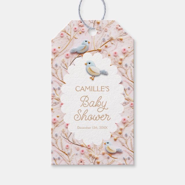 Elegant Rosa Blommigt Girl Baby Shower Presentetikett (Framsidan)