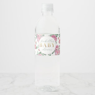 Elegant Rosa Blommigt Girl Baby Shower Vattenflask Vattenflaskor Etikett