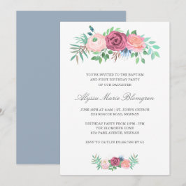 Elegant Rosa Blommigt Girl Baptism First Birth Inbjudningar