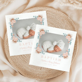 Elegant Rosa Blommigt Girl Girl Baptism Photo Pappersservett