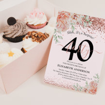 Elegant Rosa Blommigt & Glitter 40:e födelsedag Pa