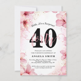 Elegant Rosa Blommigt & Glitter 40:e födelsedag Pa Inbjudningar