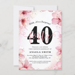Elegant Rosa Blommigt & Glitter 40:e födelsedag Pa Inbjudningar