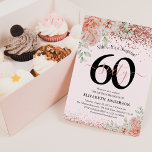 Elegant Rosa Blommigt & Glitter 60:e Födelsedagsfe Inbjudningar<br><div class="desc">Chic rosa och ro guld 60:e födelsedagsfest inbjudan, med blommigtar för pastellfärgning i rosa med högväxt grönenergi och ro guld glitter. Elegantens födelsedagsmall annonseras med "Shh... Det är en överraskning", men den kan tas bort om det behövs. Designen innehåller calligraphy-skript och all text är enkel att anpassa - skapar den...</div>