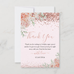 Elegant Rosa Blommigt Glitter födelsedag Tack Kort