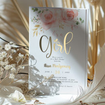 Elegant Rosa Blommigt Gold Foil Girl Baby Shower